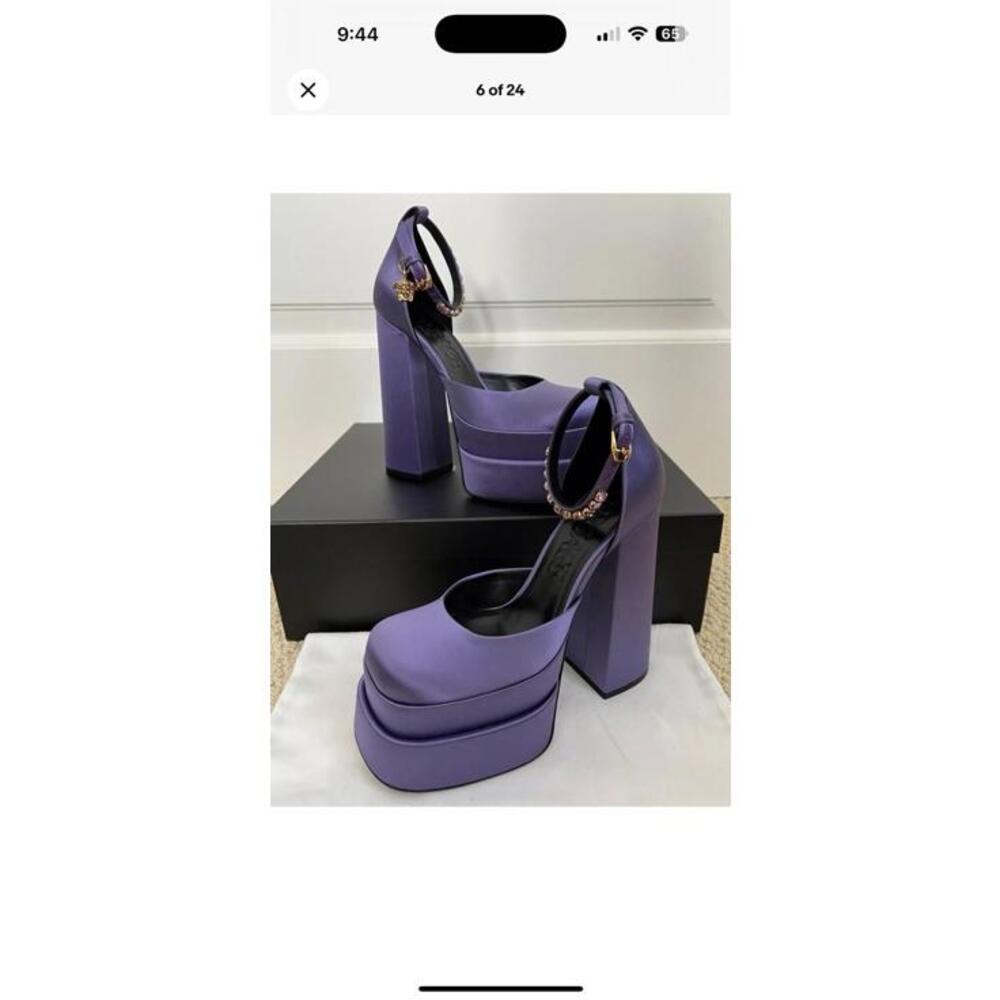 NIB Versace Medusa Aevitas Orchid Purple Satin Crystal Platform Pumps 40.5 $1575 - Picture 7 of 9